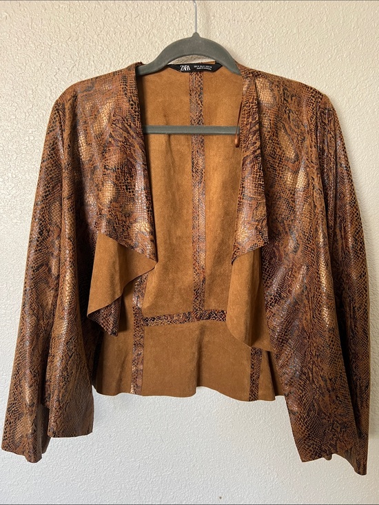 Zara Jackets & Blazers - ZARA Brown Snake-Print Faux Suede Open Front Jacket Medium